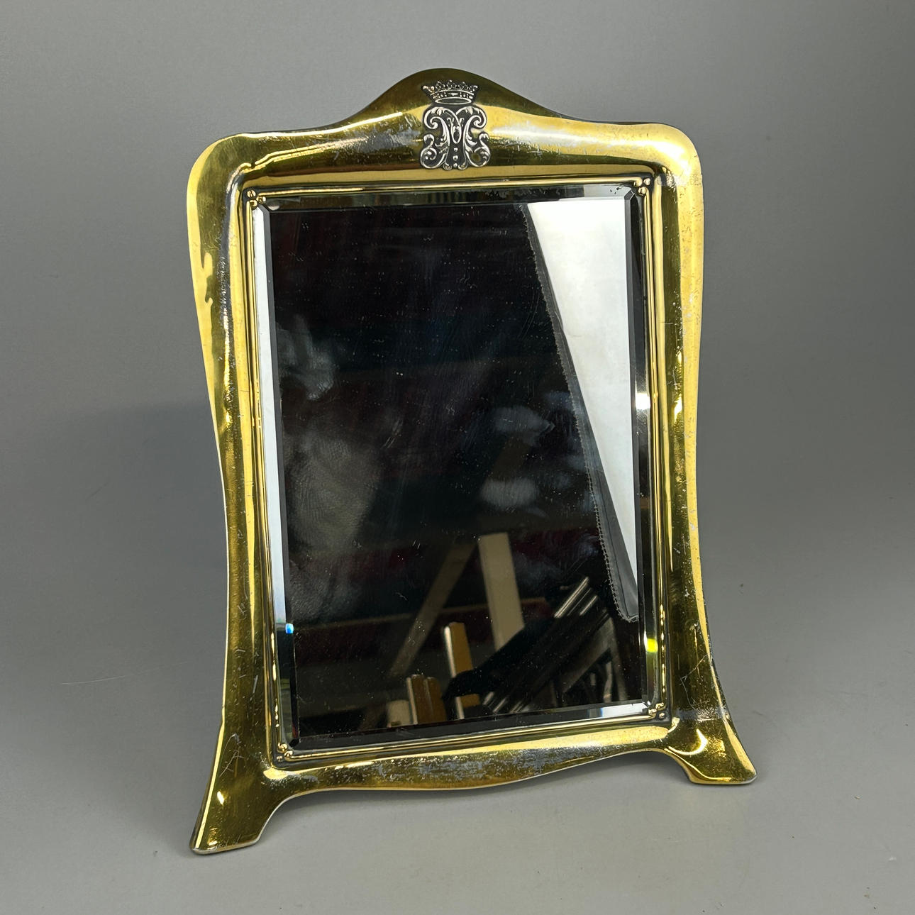 1920'S SILVER GILT TIFFANY MIRROR WITH ROYAL CARTOUCHE