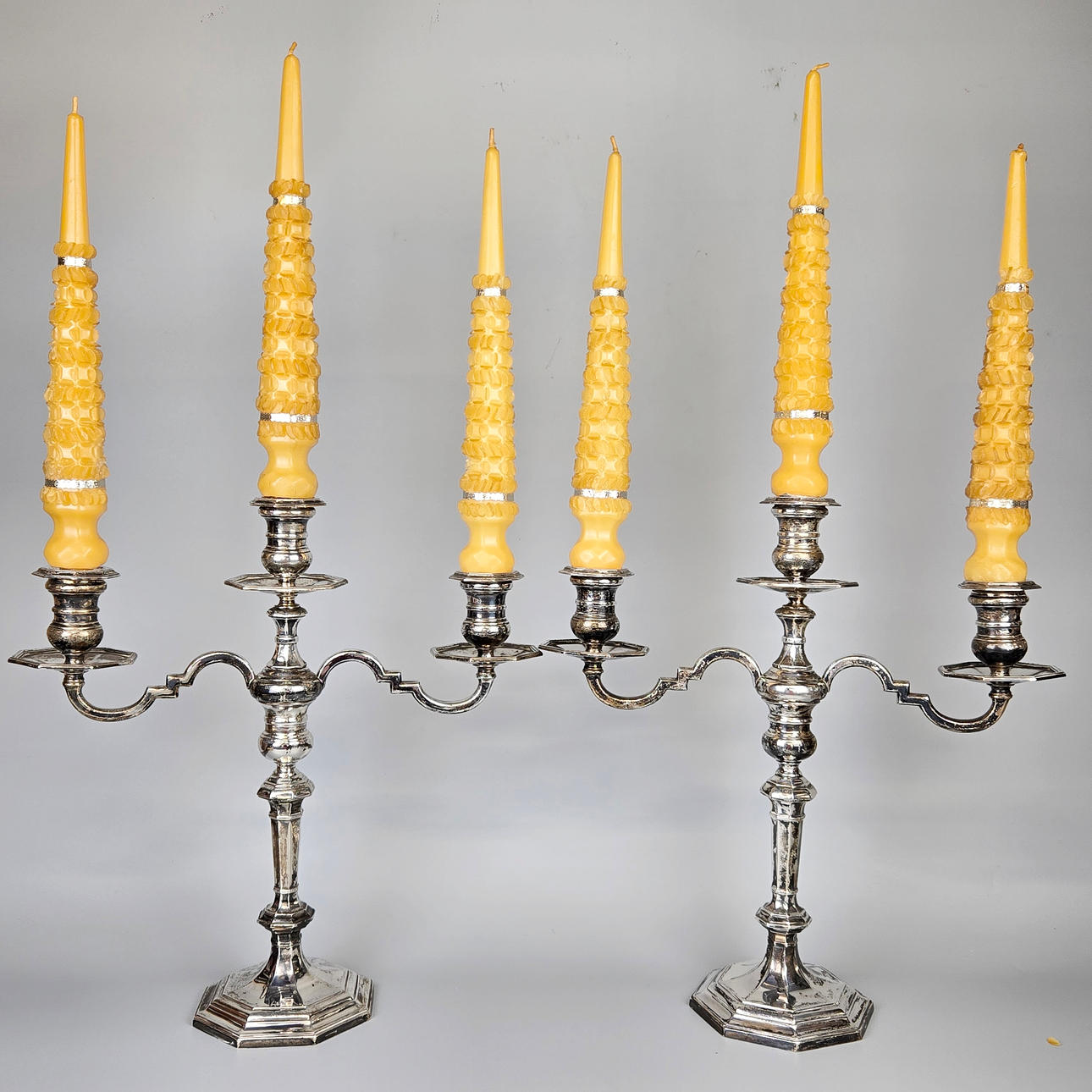 PAIR OF LARGE SILVER CANDELABRA