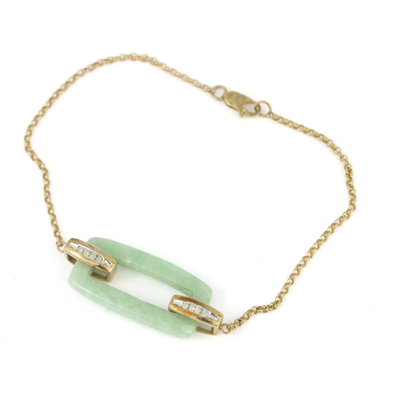 9CT JADE AND DIAMOND BRACELET