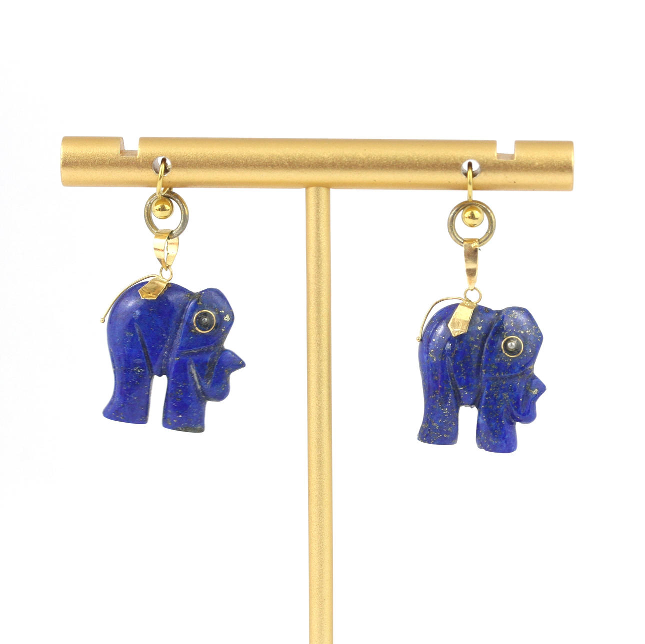 LAPIS LAZULI GOLD ELEPHANT EARRINGS