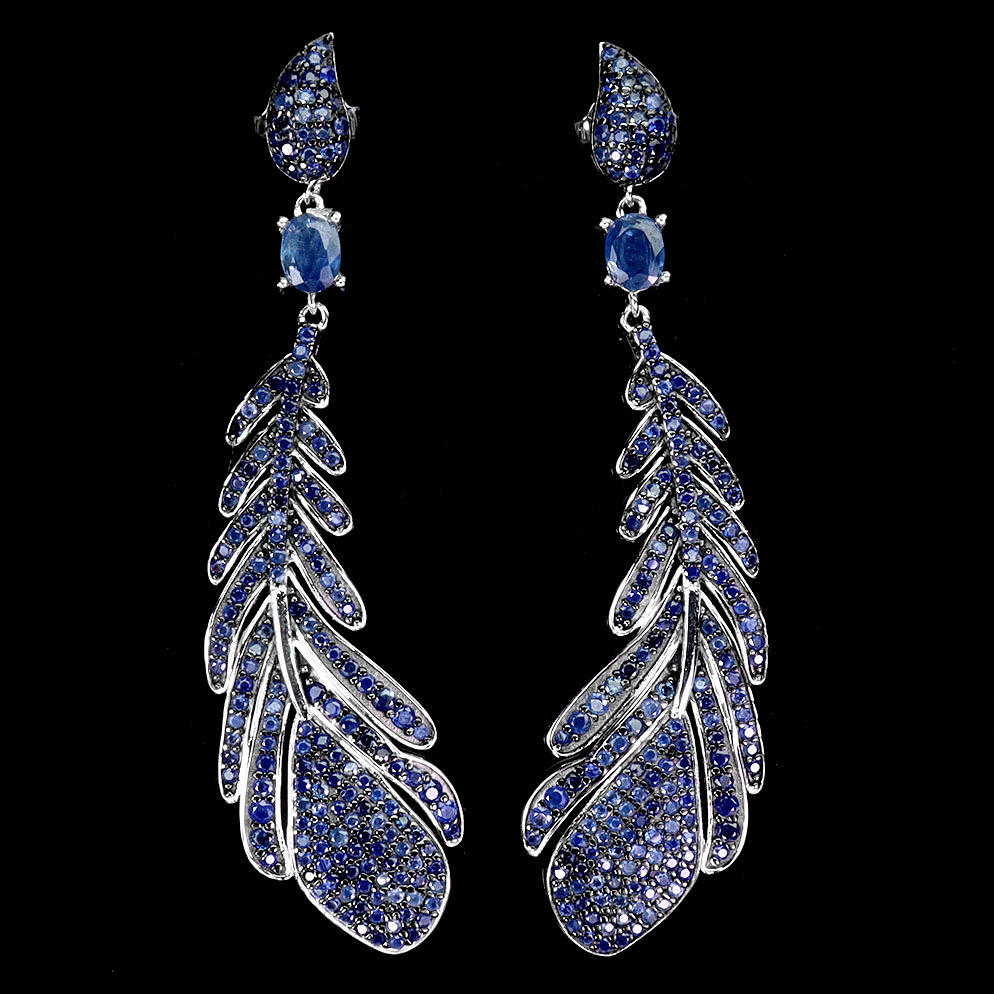 FEATHER SILVER SAPPHIRE EARRINGS