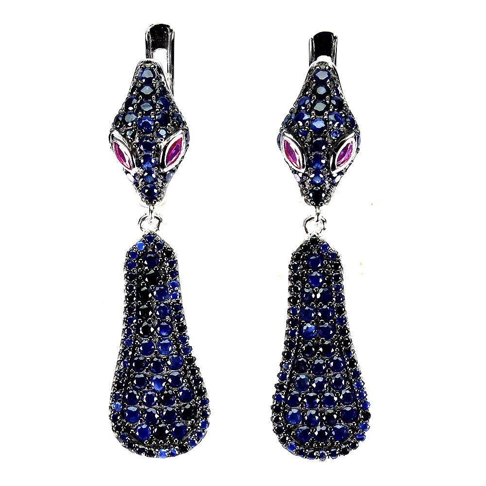 COBRA SHAPED SAPPHIRE AND RUBY EARRINGS