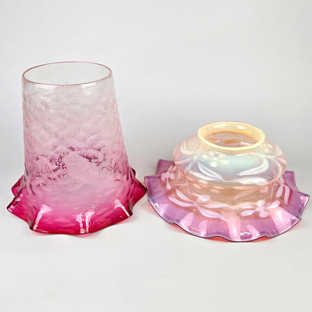 19TH C OIL LAMP SHADE PLUS ANOTHER