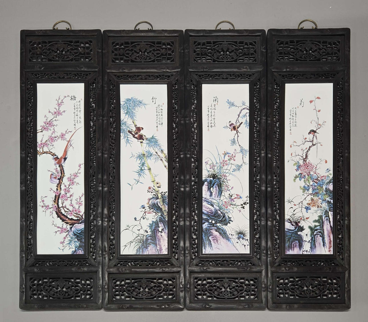 SET OF FOUR LARGE CHINESE PORCELAIN PANELS